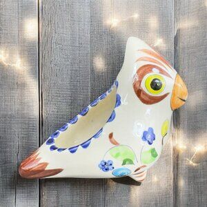 Mexican Pottery Hand Painted Bird Shaped Planter Flower Pot Small Dish Bowl VTG